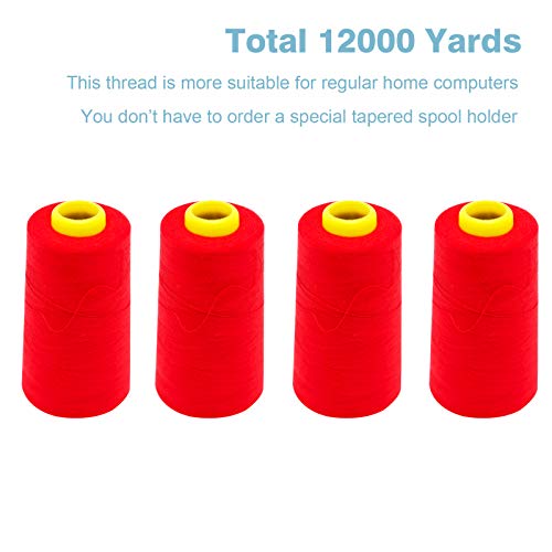 Red Serger Thread, All-Purpose Thread for Sewing, Polyester, 4 Cones of 3000 Yards Each Spool for Sewing Machine - color: 4 red