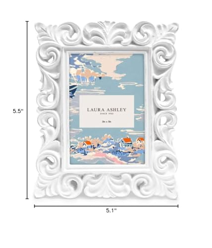 Laura Ashley 2x3 White Vintage Inspired Resin Scroll Design Picture Frame - color: White, size: 2x3