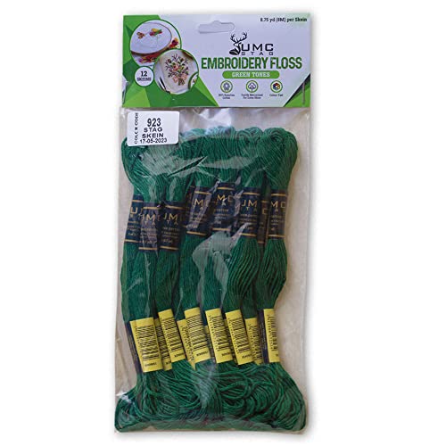 Pack of 12 Premium Embroidery Thread | 100% Egyptian Cotton Premium Skeins | Cross Stitch Embroidery Floss | Oeko TEX Certified Stranded Cotton | Ideal for Arts & Crafts (Emerald Green 923) - color: Emerald Green 923