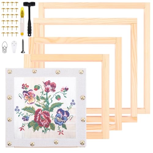 20Pcs Wooden Needlepoint Stretcher Bars Set 5 Sizes (6/8/10/12/14 Inch) Embroidery Cross Stitch Frame with Thumb Tacks Mounting Hardware for Cross Stitch, Needlework, Fabric Art Crafts