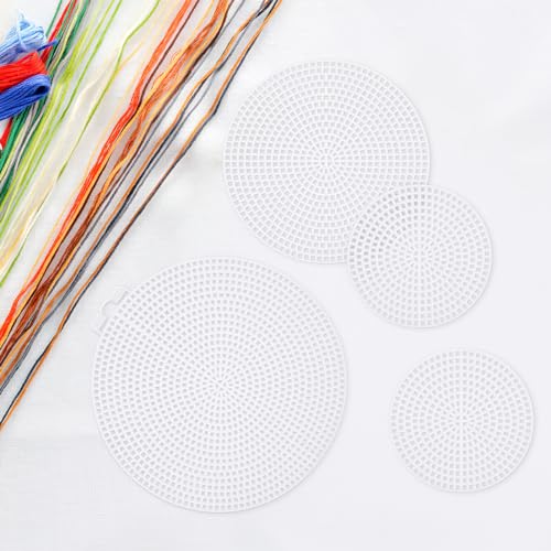 GLEAVI 30Pcs Round Plastic Canvas Sheets: Clear Mesh Canvas Kit for Crochet Bag Bottom, Cross Stitch & Embroidery - 3 Sizes (5.75", 4.5", 3")