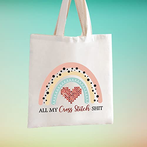TSOTMO Cross Stitch Lover Gift All My Cross Stitch Shit Boho Rainbow Design Cross Stitch Accessories Tote Bag