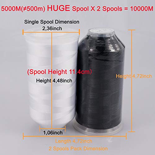 New brothread Huge Spools Embroidery Machine Thread -1Black+1White - color: 1xWHITE+1xBLACK