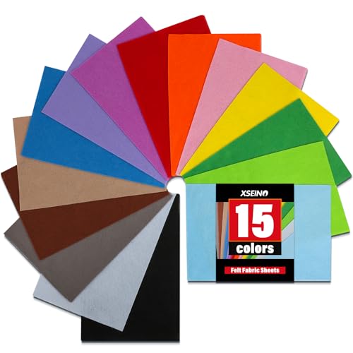 XSEINO 15PCS 8" x 12" 1.4 mm Thick Soft Felt Sheets,15 Assorted Multicolour Series Soft Felt Sheets for DIY Craft Sewing Squares Nonwoven Patchwork - color: 15p-multicolour