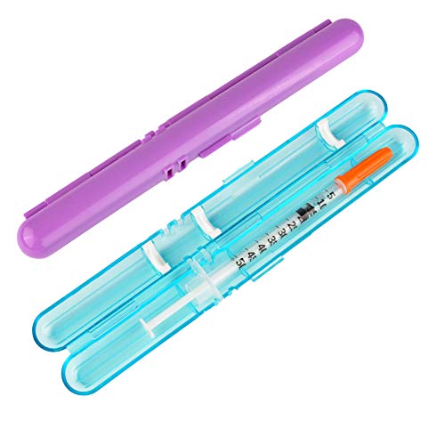 Insulin Travel Case for Syringes & Pens, Diabetic Syringe Holder Organizer - color: Light Blue Transparent+Solid Purple