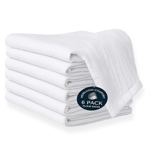 Flour Sack Towels 6 Pack, 18x28 Inch, 100% Cotton, Prewashed Soft, Lint-Free Lightweight Dish Towel for Baking, Wrapping Bread, Drying, Embroidery Projects - White - color: White, size: 18" x 28" - 6 Pack