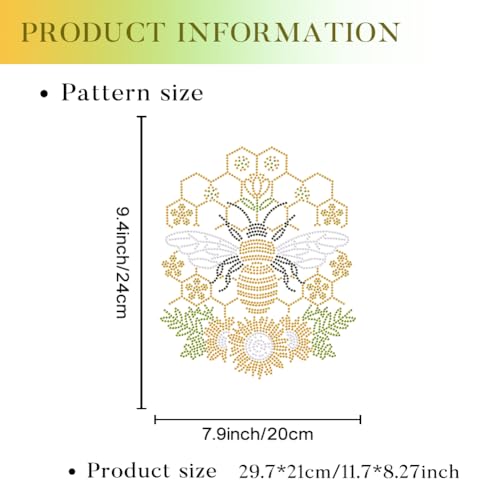 1 Pc Bee Pattern Rhinestone Iron on Hotfix Transfer Decal, Bling DIY Patch Clothing Repair Applique T-Shirt Vest Shoes Hat Jacket Decor Clothing DIY Accessories - style: Bee