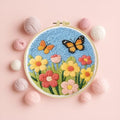 JOZYSH DIY Punch Needle Kits for Beginners Cute Cartoon Butterflies with Spring Flowers with Hoop Embroidery Punch Needle Starter Craft Set Easy for Adults Festival Gift and Decoration