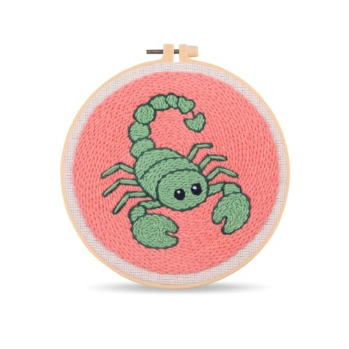 Harimau Punch Needle Kit Twelve Zodiac Signs Pattern,1Pc Embroidery Hoop, Essential Punch Needle Supplies,Ideal Punch Art for Beginners,DIY Adults Embroidery, Video Teaching - color: 65282