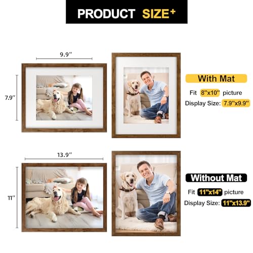TOFOREVO 11x14 Picture Frames with 8x10 Mat Set of 2, Rustic Brown - color: Rustic Wood, size: 11x14