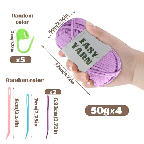 UzecPk 4 * 50g/1.76oz Beginner Yarn, 4 * 87yds Beginner Crochet Yarn - color: Pink+Purple+Blue+Yellow