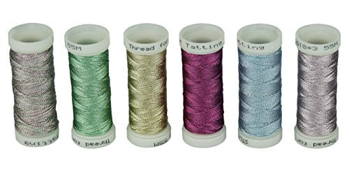 Simthread 6 Colors 3-Ply Metallic Shuttle Tatting Yarn 50 Meters Each for Shuttle Tatting Jewellery lacemaking #2 - color: Color 2