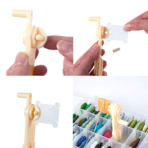 200 Pieces Plastic Floss Bobbins with Bobbin Winder for Cross Stitch Cotton Thread Craft DIY Sewing Storage, White - color: 200 Bobbins & 1 Winder