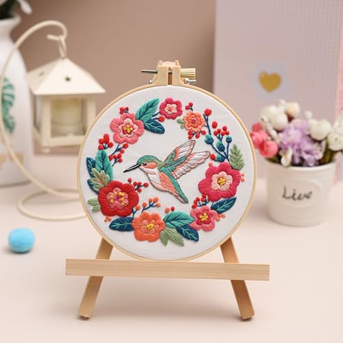 Louise Maelys Hummingbird Flower Embroidery Kit for Beginners Gift - color: Hummingbird flowers