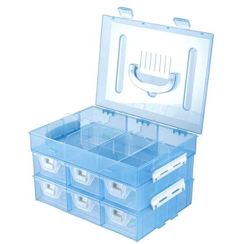 MyGift Sky Blue Craft Storage Organizer Case, 24 Compartments & 6 Drawers - color: Aqua Blue