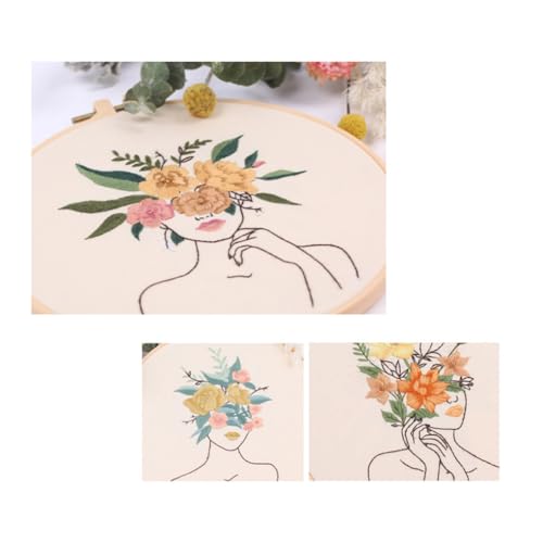 Chenflying Embroidery Starter Kits, 1/3 Sets Art Embroidery Kits for Beginners Adults with Embroidery Hoops Threads Needles and Instructions (Beige 4) - color: Beige 4