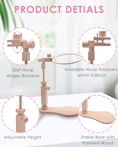 TINDTOP Beech Wood Embroidery Hoop Stand, with 3pcs Embroidery Hoops - color: Set B