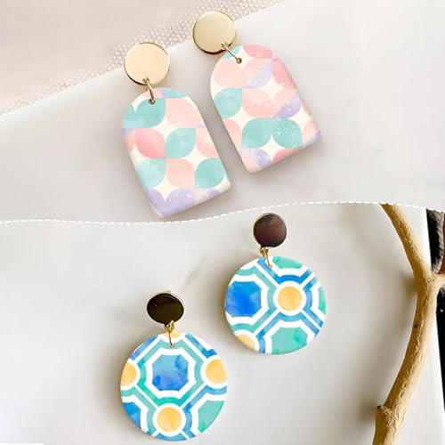 6 Pcs Transfer Paper for Polymer Clay, Triangles Circles Irregular Figure Pattern Clay Transfer Sheets, Water Soluble Polymer Clay Transfer Sheets Paper for DIY Jewelry Earrings Making 5.8"X3.9"