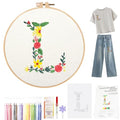 Topapfo Letter L Stick and Stitch Embroidery Kit for Clothing, Beginners Alphabet Embroidery Patterns Water Soluble for Clothes Jeans T-Shirts Tote Bags - color: L