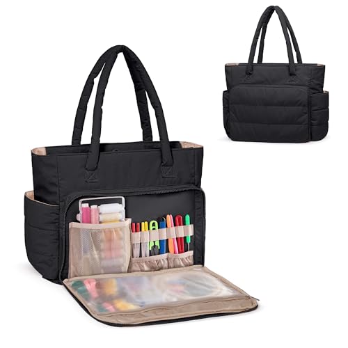 Teamoy Puffy Embroidery Bag Organizer, Cross Stitch Bag, Black - color: Black
