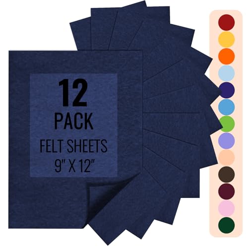 IONTACH 9" X 12" Felt Fabric Sheets 1.6mm Thick (12 Packs, Navy Blue) - color: Navy Blue