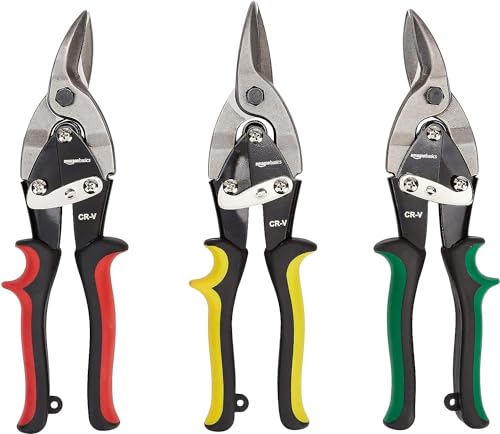 Amazon Basics 3-Piece Aviation Snip Set for Metal Cutting with Comfort Grips, Left, Right and Straight Cut - size: 3-Piece Set (Left, Right, Straight)