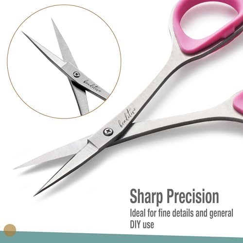 Beaditive Sewing and Embroidery Scissors Set (2 Pc.) Curved and Straight, Sharp, Stainless-Steel Design | Precision Tips, Ergonomic Rubber Handle Grip | Small, Compact DIY Use (1 Curved, 1 Straight) - color: 1 Curved, 1 Straight