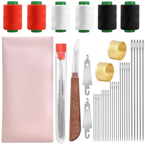 38Pcs Big Eye Steel Sewing Needles Kit, Include 25 Steel Needles, 1 Seam Sewing Thread Ripper, 2 Needle Threaders, 6 Threads, 2 Thimbles, 1 Storage Tube, 1 Storage Bag for Mending, Gift for Lovers - style: Art Deco
