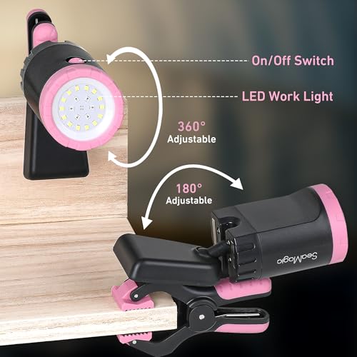 2-Pack 800LM Pink Rechargeable LED Work Light, Magnetic & Clamp