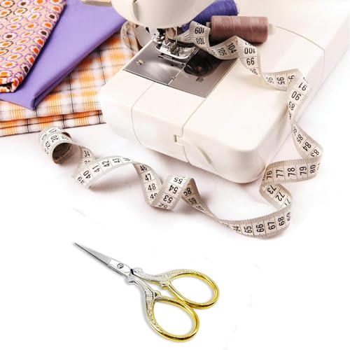 3.6 inch Embroidery Scissors with Leather Sheath for Sewing Art Needlework - color: Silver Gold