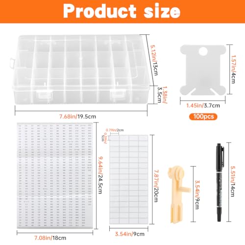 Embroidery Floss Organizer, Cross Stitch Thread Storage Set with 100 Pcs Floss Bobbins, Winder, Marker and Stickers, Removable 24 Compartments Case for Craft DIY Sewing Storage