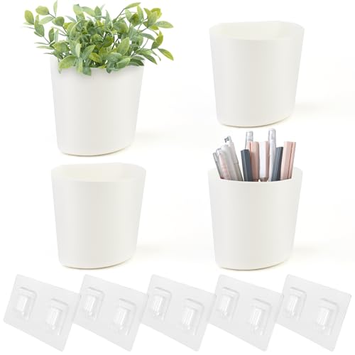 4 Pack Wall Caddy Pen Holders, Adhesive Wall Mount Hanging Bins Cups(White) - color: White