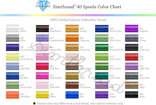 Simthread 40 Colors Polyester Embroidery Machine Thread 500M (550Y) with 10" x 10Y Tear Away Embroidery Stabilizer Kit for Brother Janome Singer Pfaff Husqvarna Bernina Sewing Machines - color: Basic Set