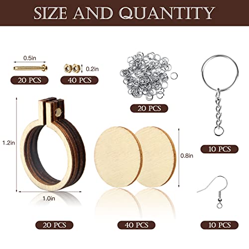 ZOCONE 20 Packs Mini Embroidery Hoops, Small Ring Tiny Embroidery Hoops with Keychain Earring Hooks Jump Rings, Round Wood Hoops for DIY Embroidery Necklace Jewelry Pendant and Keychain - style: 20 Pack Round Hoops+Accessories