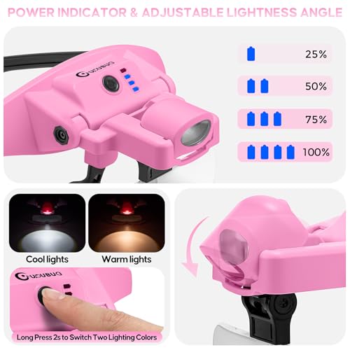 Magnifying Glass with Light 1X-4X, Rechargeable Magnetic Magnifier - color: Pink
