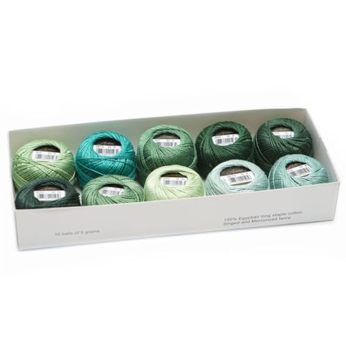 Size 8 Double Mercerized Egyptian Long Staple Cotton Pearl Thread Ball 5 Grams Rainbow Color Embroidery Thread 10 Colors per Box for Crochet Hardanger Cross Stitch Hand Embroidery (Set S) - color: Set S