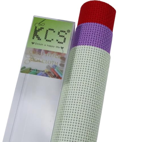 KCS 3 pc of 15" x 18"(38cmx45cm) 11 Count Cross Stitch Cotton Aida Cloth Needlework Rolled Fabric Box,11CT,Light Green+Lavender+Red - color: Light Green+lavender+red, size: 11CT