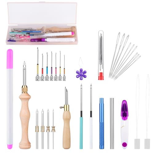 30Pcs Punch Needle Kit - Complete for Needle Punching - Includes 11 Different Size Punch Needle Tools,Perfect for DIY Craft Decoration&Gift