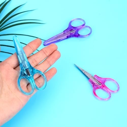 3Pcs Small Craft Scissors 3.4"Tiny Travel Scissor Mini Craft Scissors Set All Purpose Stainless Steel with Protective Cover Fine Tips Design for Paper Cutting Scrapbooking Crochet(Pink Purple Blue)
