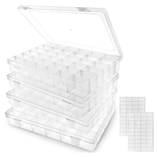 Egaageoi 4 Pack 36 Grids Bead Storage Containers with Adjustable Dividers
