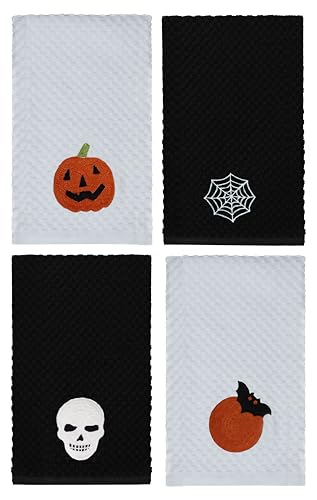 COTTON CRAFT Halloween Kitchen Towel -100% Cotton 4 Pack Waffle Terry Towel - color: Black, size: 4 Pack