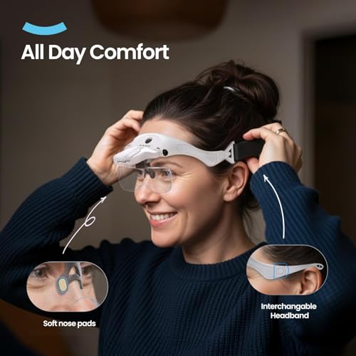 ARTDOT Magnifying Glasses with Light, 1.0X-3.5X 5 Replaceable Lenses Head Magnifier, 4 LED Rechargeable Magnifying Glasses for Close Work, Diamond Painting, Hands-Free & Reading - size: Small