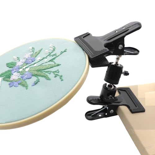 Portable Metal Embroidery Hoop Stand Holder, Adjustable Position and 360° Rotated Cross Stitch Lap Stand Hands Free with Soft Rubber Protection for Needlework Needlepoint & DIY Crafts