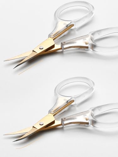 Small Scissors, 3" Travel Size with Safety Cover, Curved & Straight Fine Tip Blade for Crochet, Yarn, Thread, Paper, Fabric Detail Cutting, Mini Shears for Sewing & Embroidery, 2-Pack - style: Straight Tip+Curved Tip