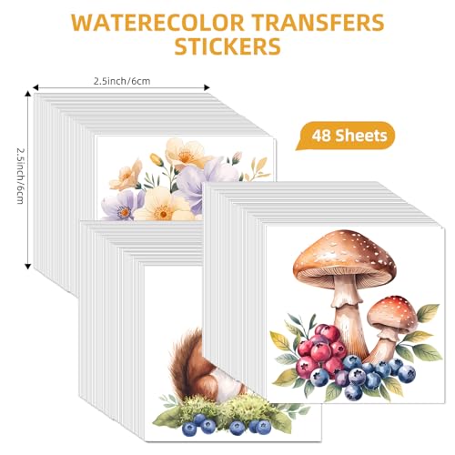 48 Sheets Rub on Transfers for Crafts and Furniture Rub on Transfer Stickers Decals for Wood,2.5 * 2.5inch (Wild Fruit) - style: Wild Fruit