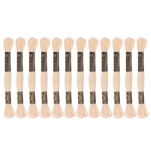 HARFINGTON 12 Skeins Embroidery Floss 8m Each Egyptian Long Fiber Cotton Cross Stitch Thread 26S/2x6 for Embroidery Projects Bracelet, Beige - color: Beige