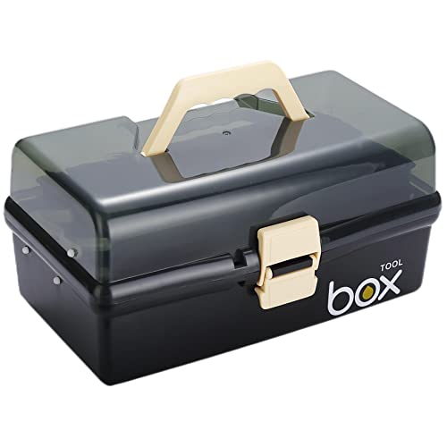 Kinsorcai 12'' Three-Layer Clear Plastic Storage Box/Tool Box, Multipurpose Organizer and Portable Handled Storage Case for Art Craft and Cosmetic (Black) - color: black, size: 1PCS