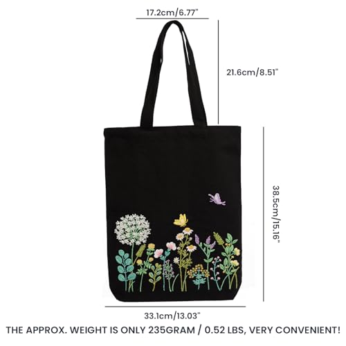 CREAWONDER Canvas Tote Bag Embroidery Kit with Pattern for Beginners, Arts and DIY Embroidery Crafts Kits for Adults, Include Instructions, Embroidery Hoops, Color Threads and Tool - color: CR002 banmeng black