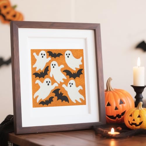 DOODLREAM Halloween Ghosts DIY Punch Needle Embroidery Kit for Adult Beginner, 9.4" Bat Punch Stitching Craft Set for Starter with Frame, Fabric Pattern, Threader, Yarn, Pinch Needle - color: Halloween Ghosts