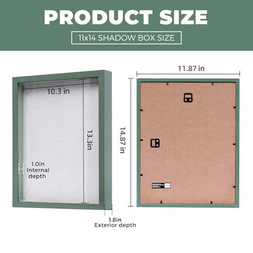 Muzilife 11x14 Shadow Box Wood Picture Frame, Tempered Glass, Green - color: Green, size: 11x14